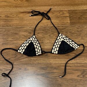 Beach Bunny Black Triangle Bikini Top with gold woven  Trim. Small